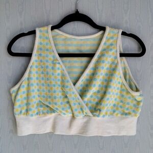 Vtg 70s Large Terry Cloth Crop Top Polka Dot Pastel Retro Festival Blue‎ Yellow